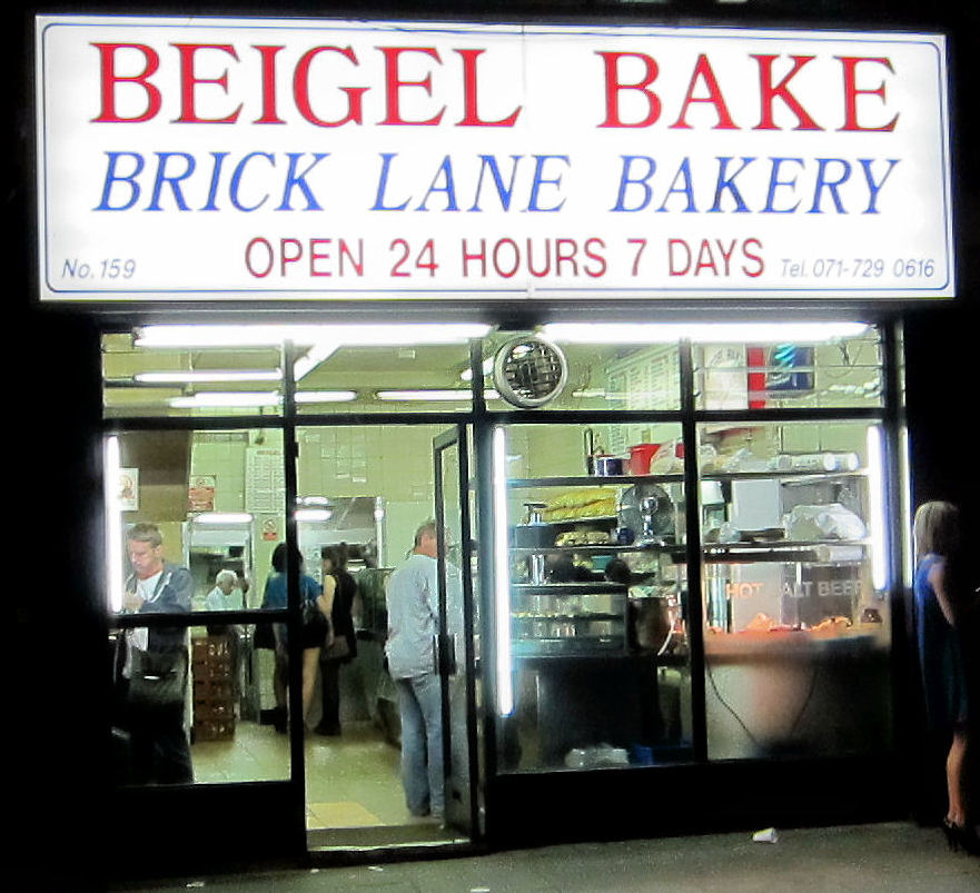Beigel Bake's bold red bakery lettering on Brick Lane, London